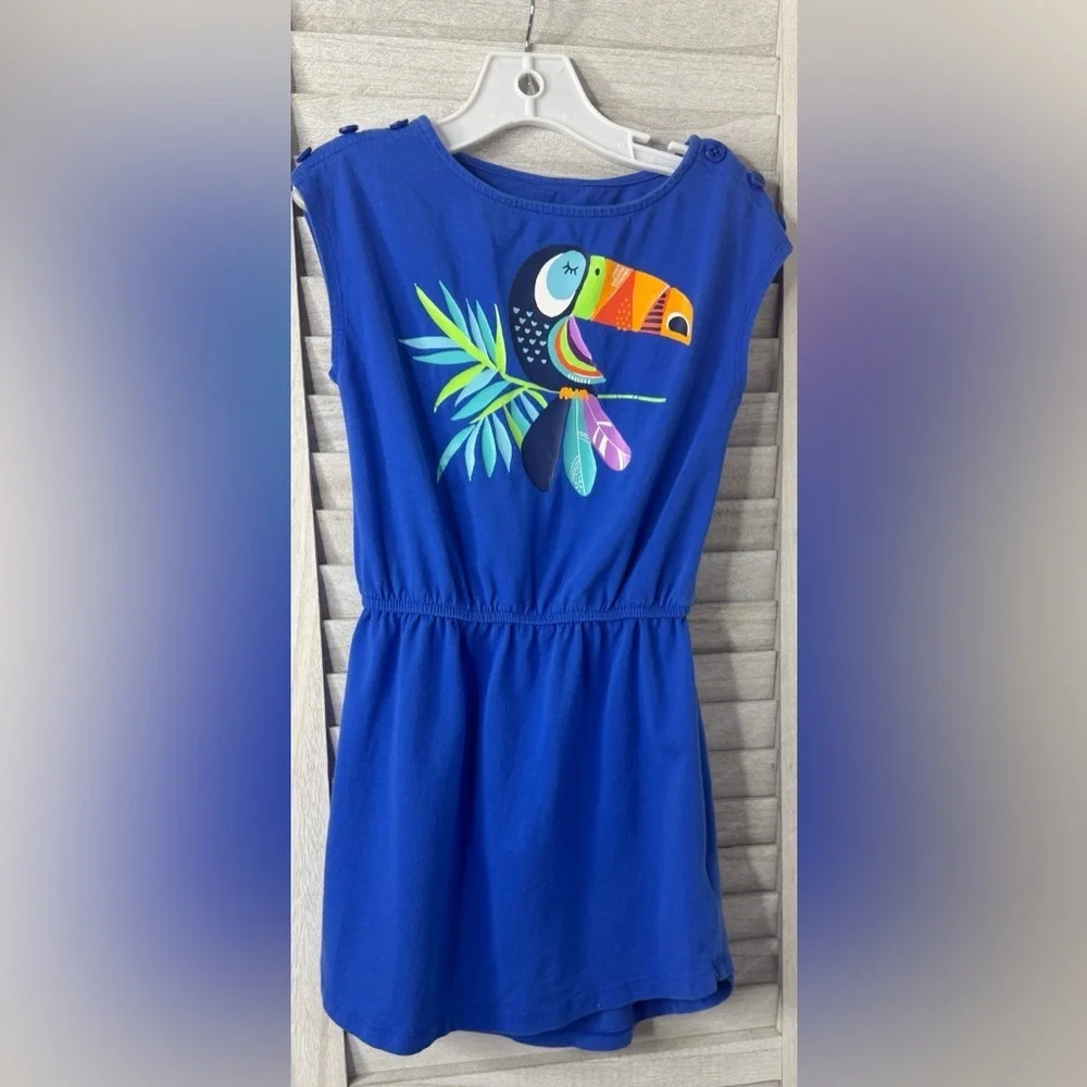 Lands End Blue Tropical Dress. Size 5/6. Tropical Vibrant Blue. Elastic Waist